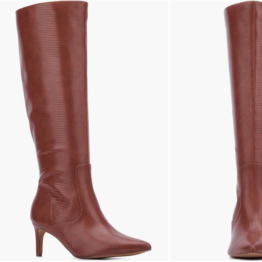NEW YORK & COMPANY Piper Lizard Embossed Boot, Color: Brown; Size: 10M/Wide Calf